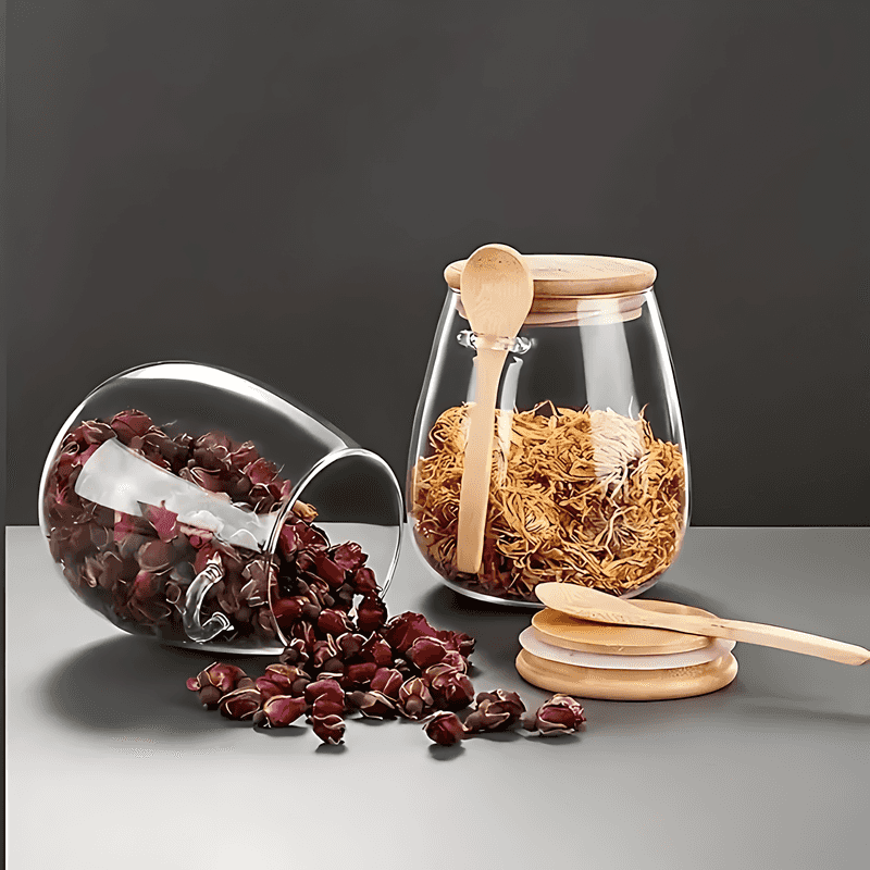 Glass Storage Jar with Bamboo Lid and Spoon
