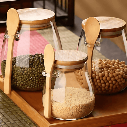 Glass Storage Jar with Bamboo Lid and Spoon