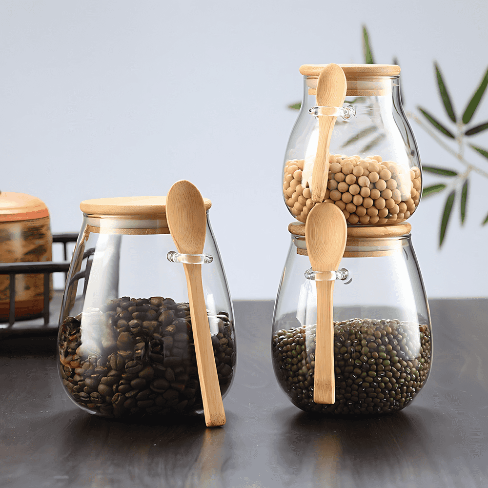 Glass Storage Jar with Bamboo Lid and Spoon