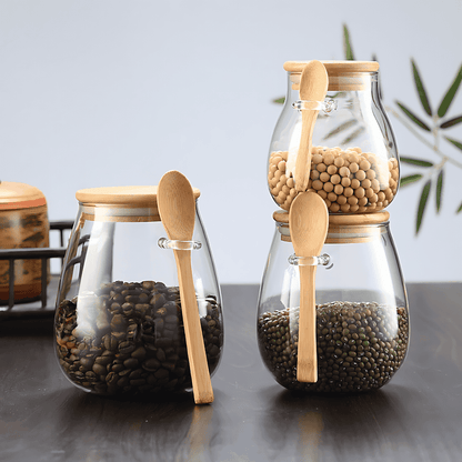 Glass Storage Jar with Bamboo Lid and Spoon
