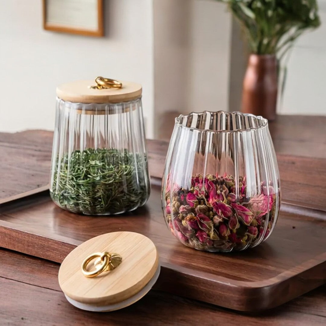 Glass Tea Storage Jar with Wooden Lid