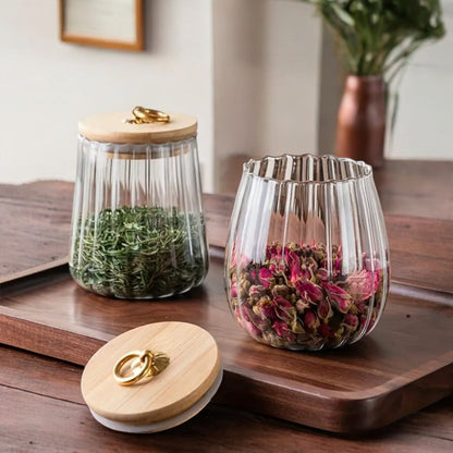Glass Tea Storage Jar with Wooden Lid