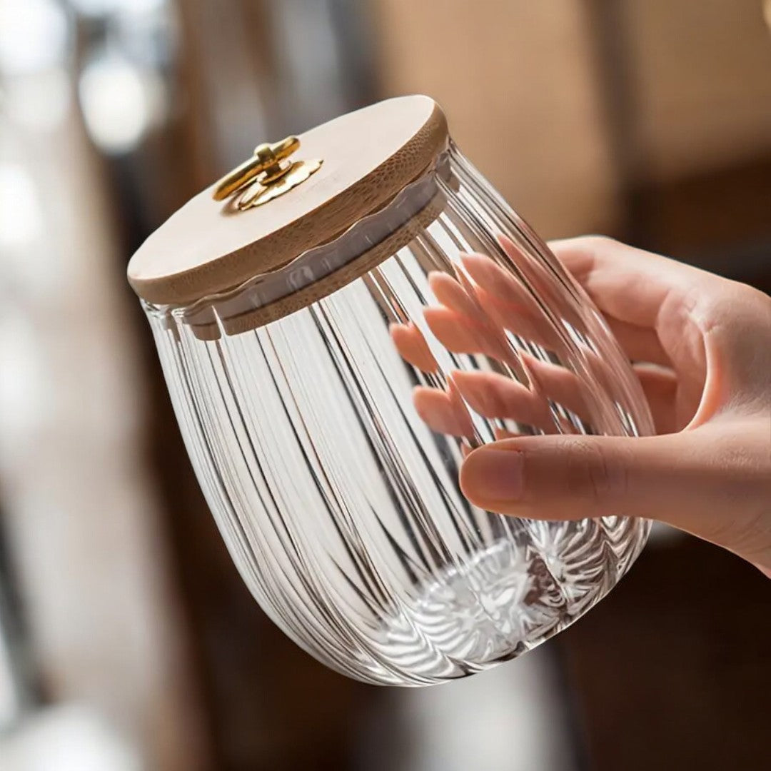 Glass Tea Storage Jar with Wooden Lid