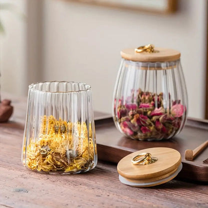 Glass Tea Storage Jar with Wooden Lid