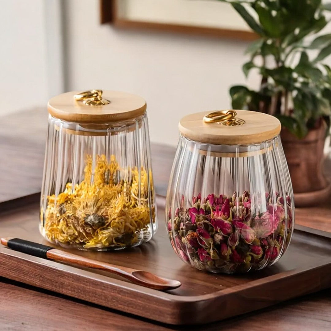 Glass Tea Storage Jar with Wooden Lid