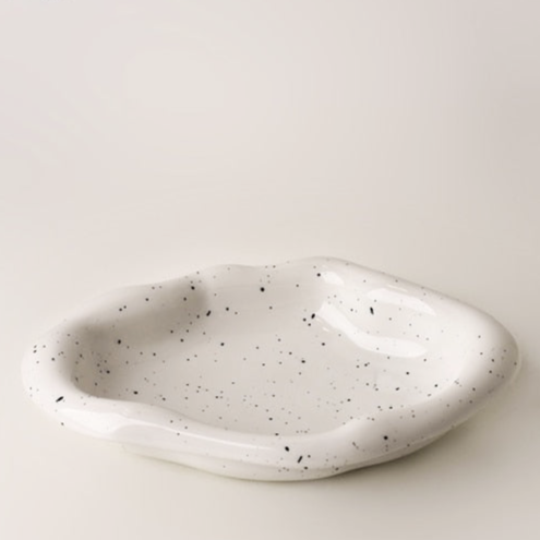 Glazed Ceramic Decorative Tray with Irregular Design