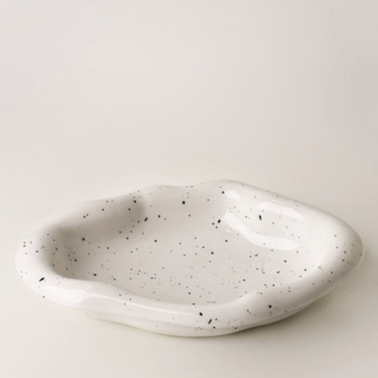 Glazed Ceramic Decorative Tray with Irregular Design