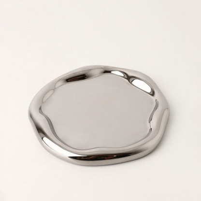 Glazed Ceramic Decorative Tray with Irregular Design