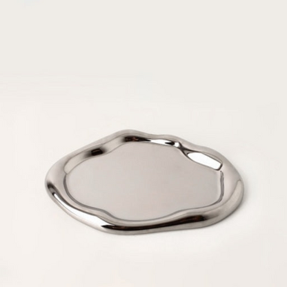 Glazed Ceramic Decorative Tray with Irregular Design