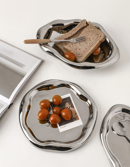 Glazed Ceramic Decorative Tray with Irregular Design