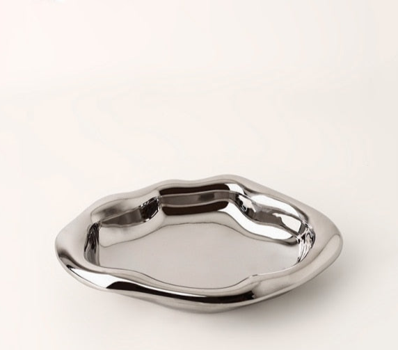Glazed Ceramic Decorative Tray with Irregular Design