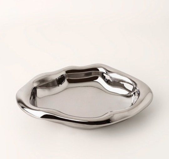 Glazed Ceramic Decorative Tray with Irregular Design