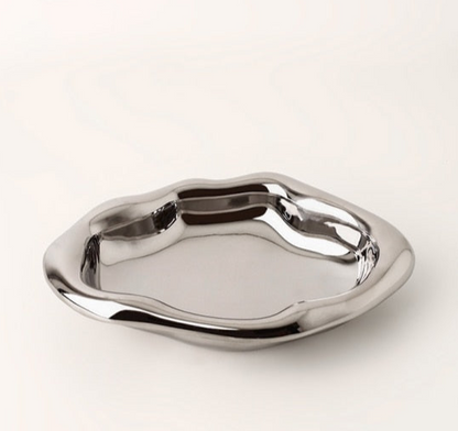 Glazed Ceramic Decorative Tray with Irregular Design