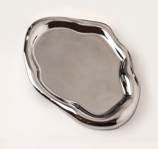 Glazed Ceramic Decorative Tray with Irregular Design