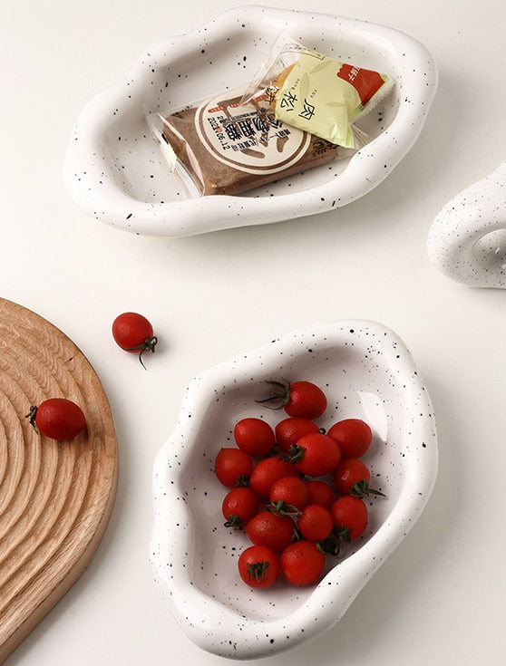 Glazed Ceramic Decorative Tray with Irregular Design