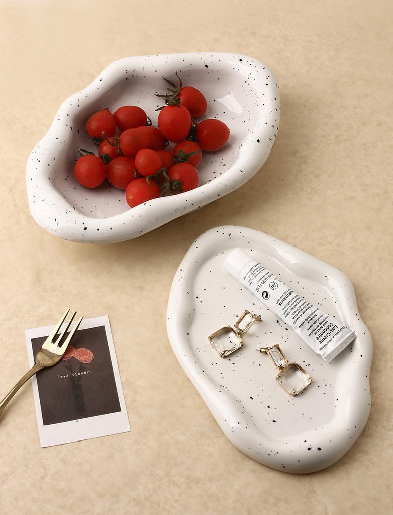 Glazed Ceramic Decorative Tray with Irregular Design