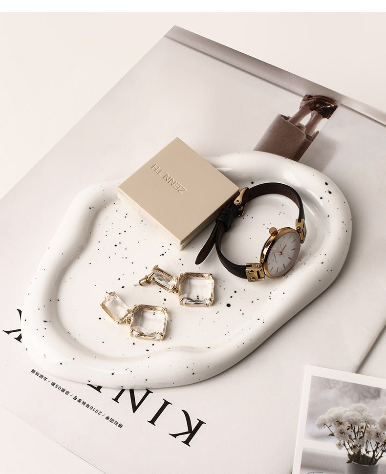 Glazed Ceramic Decorative Tray with Irregular Design