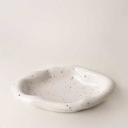 Glazed Ceramic Decorative Tray with Irregular Design