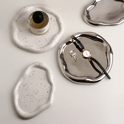 Glazed Ceramic Decorative Tray with Irregular Design