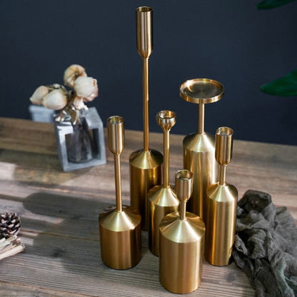 Gold Metal Candle Holder Set of 2 for Elegant Table and Home Decor