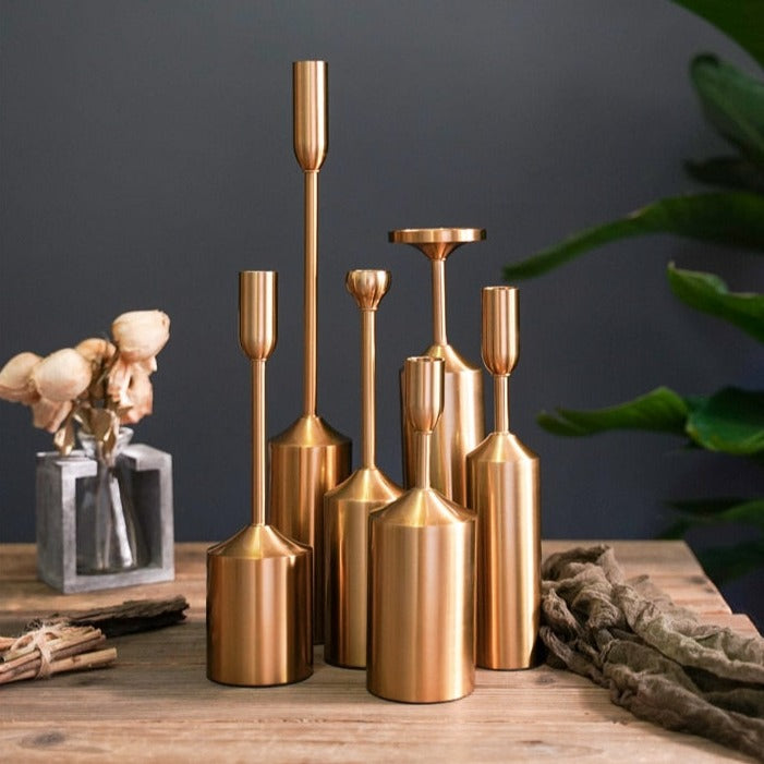 Gold Metal Candle Holder Set of 2 for Elegant Table and Home Decor