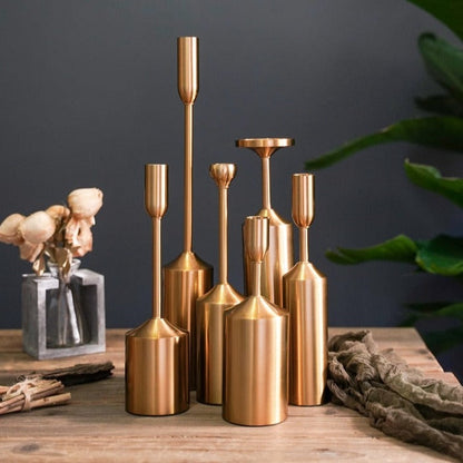 Gold Metal Candle Holder Set of 2 for Elegant Table and Home Decor