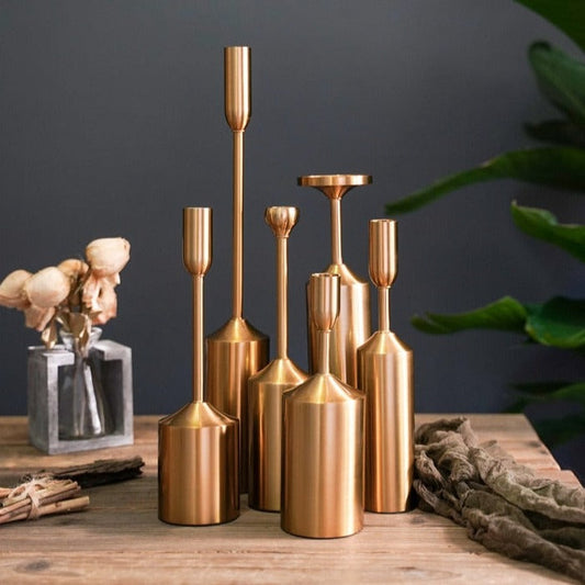 Gold Metal Candle Holder Set of 2 for Elegant Table and Home Decor