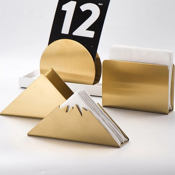 Gold Stainless Steel Napkin Holder with Sculptural Design