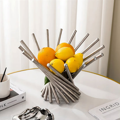 Gold and Silver Metal Fruit Bowl – Round Modern Tabletop Basket