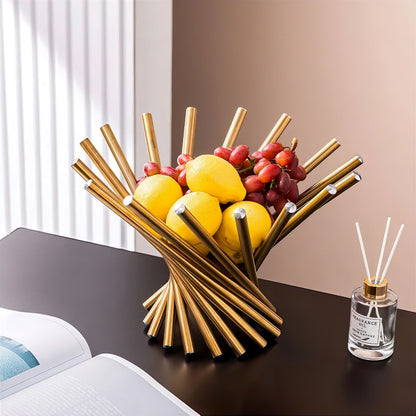 Gold and Silver Metal Fruit Bowl – Round Modern Tabletop Basket