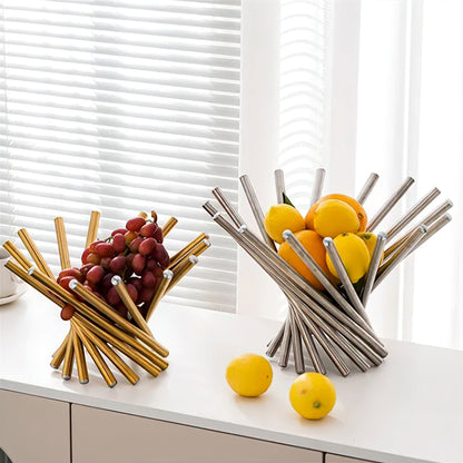 Gold and Silver Metal Fruit Bowl – Round Modern Tabletop Basket