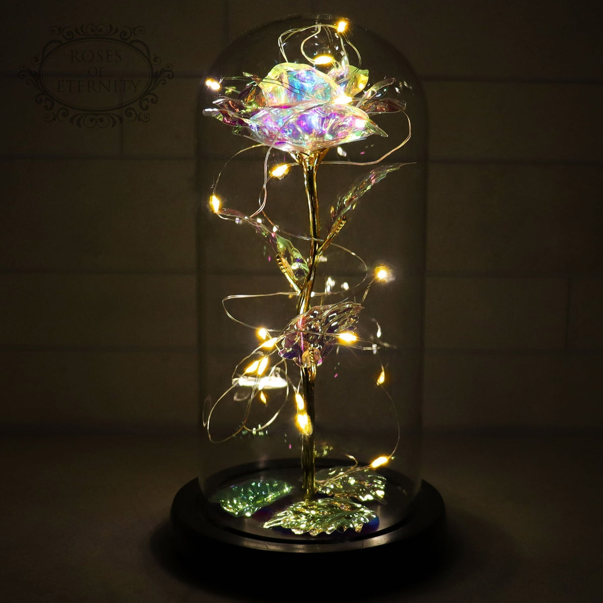Golden Rose in Glass Dome with LED Lighting and 24K Gold Foil