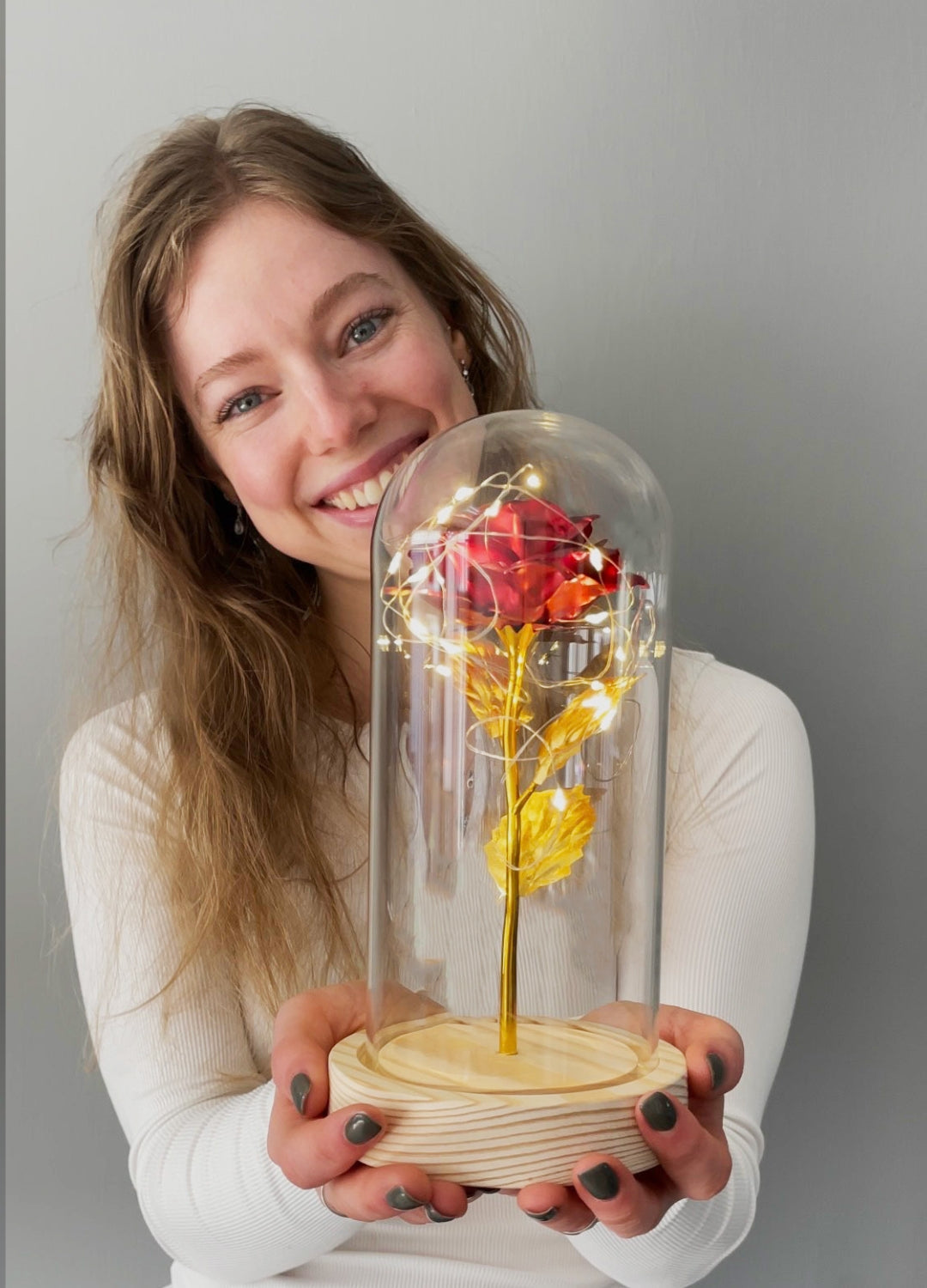 Golden Rose in Glass Dome with LED Lighting and 24K Gold Foil