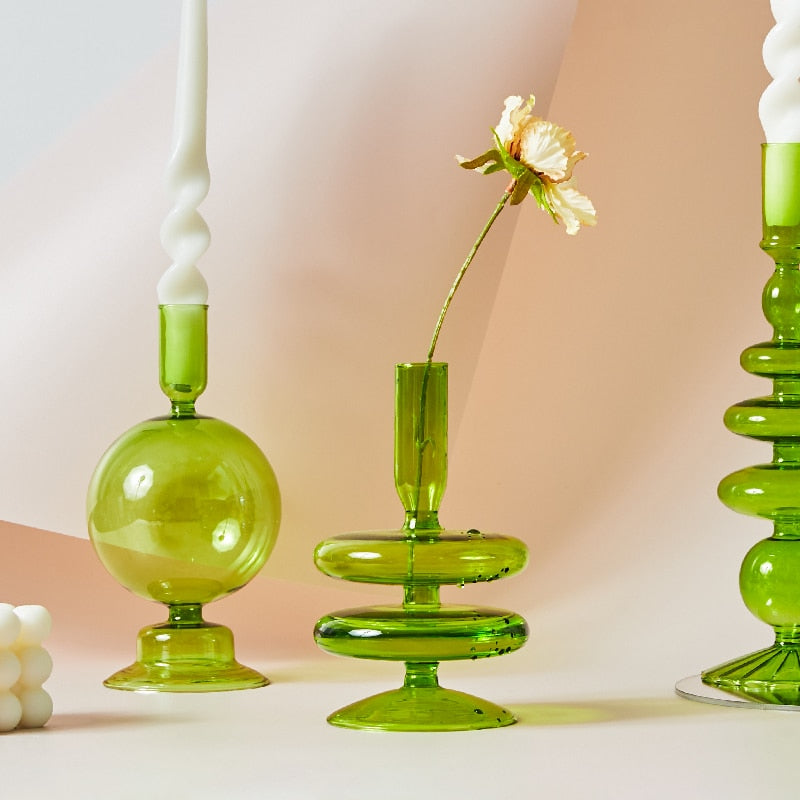 Hand-Blown Borosilicate Glass Candle Holder with Organic Sculptural Shapes