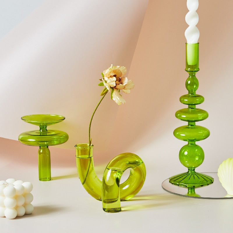 Hand-Blown Borosilicate Glass Candle Holder with Organic Sculptural Shapes