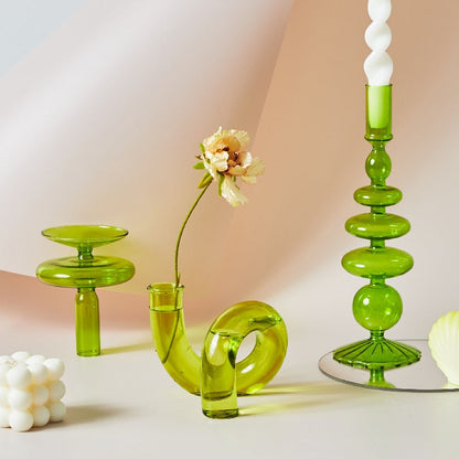 Hand-Blown Borosilicate Glass Candle Holder with Organic Sculptural Shapes