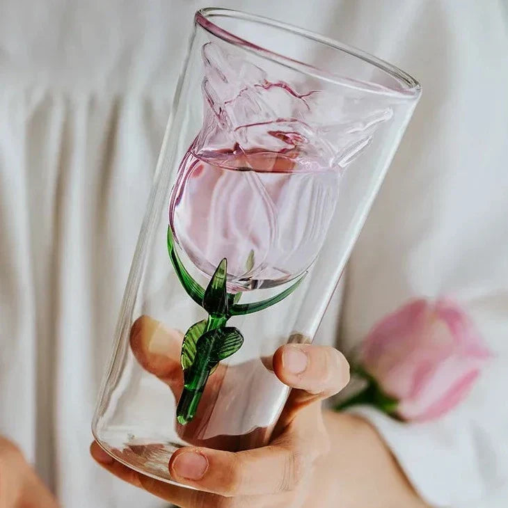 Hand-Blown Glass Drinking Glass with Pink Tint for Elegant Table Settings