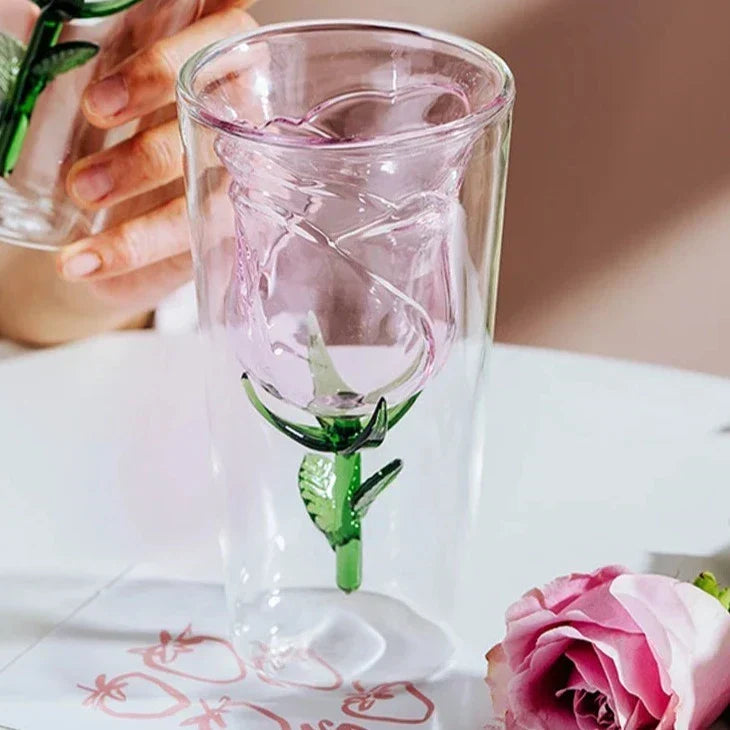 Hand-Blown Glass Drinking Glass with Pink Tint for Elegant Table Settings