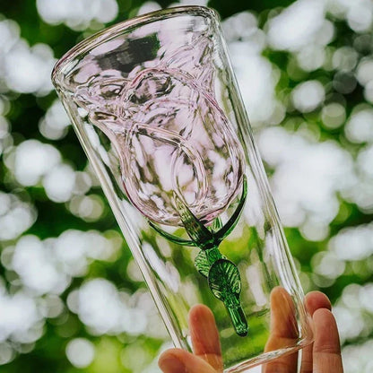 Hand-Blown Glass Drinking Glass with Pink Tint for Elegant Table Settings