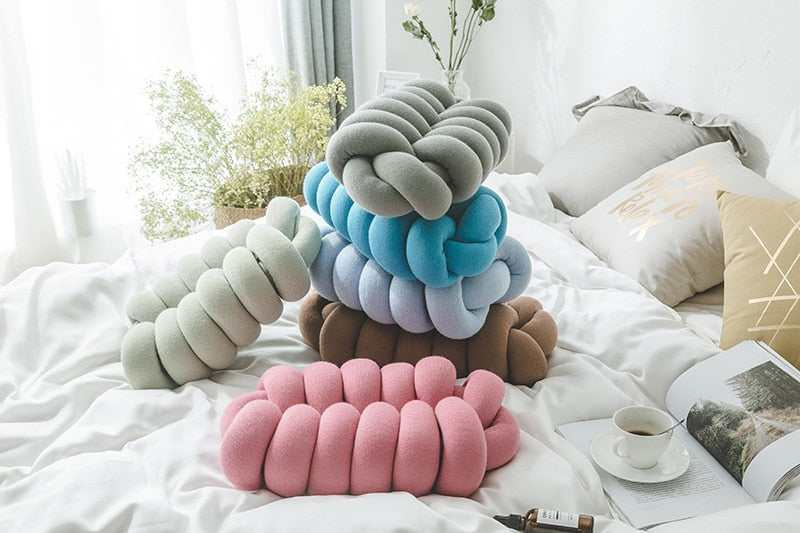 Hand-Knotted Decorative Knot Cushion with Acrylic Knit and Polyester Filling