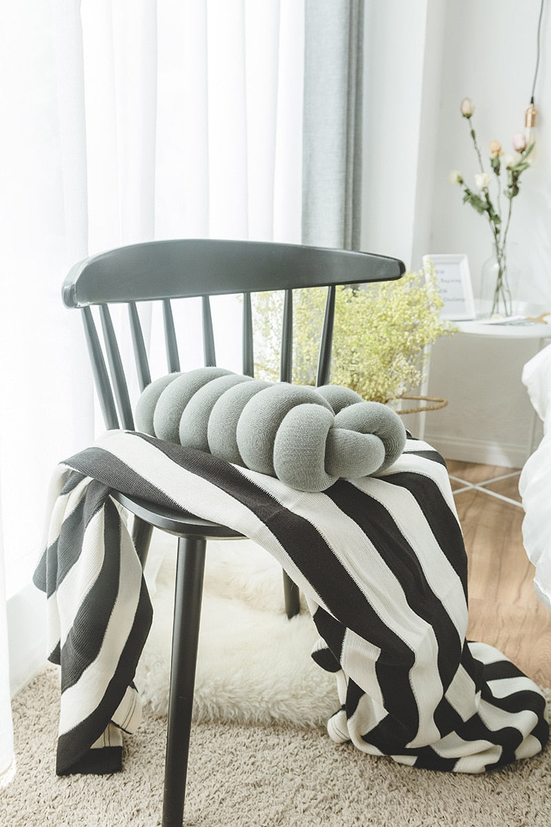 Hand-Knotted Decorative Knot Cushion with Acrylic Knit and Polyester Filling