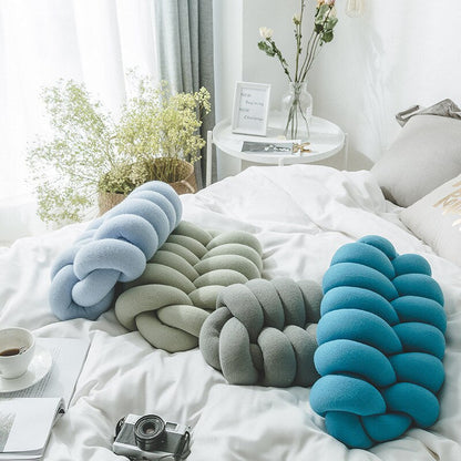 Hand-Knotted Decorative Knot Cushion with Acrylic Knit and Polyester Filling