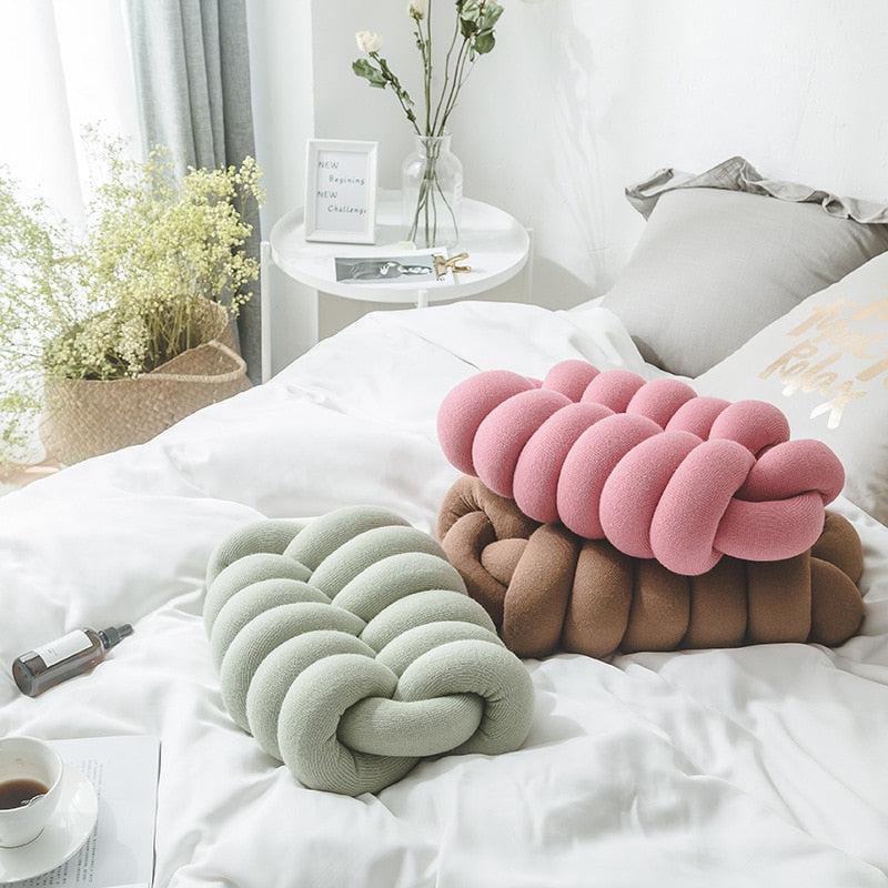 Hand-Knotted Decorative Knot Cushion with Acrylic Knit and Polyester Filling