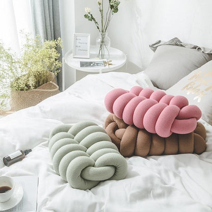 Hand-Knotted Decorative Knot Cushion with Acrylic Knit and Polyester Filling