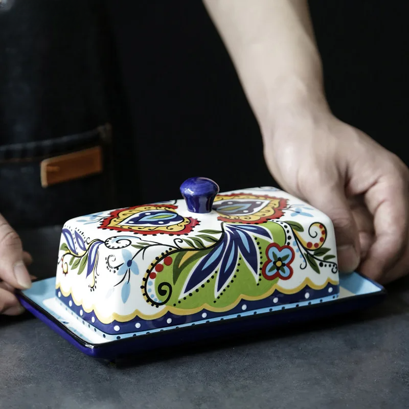 Hand-Painted Ceramic Butter Dish with Traditional Italian Design