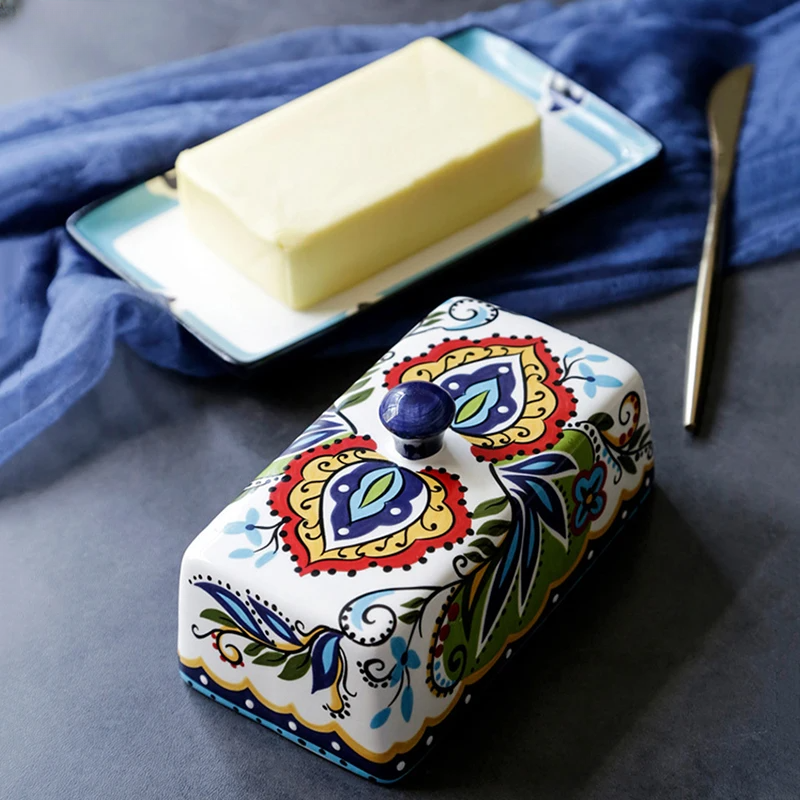 Hand-Painted Ceramic Butter Dish with Traditional Italian Design