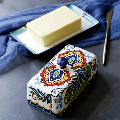 Hand-Painted Ceramic Butter Dish with Traditional Italian Design