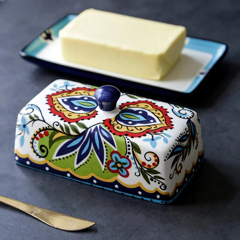 Hand-Painted Ceramic Butter Dish with Traditional Italian Design