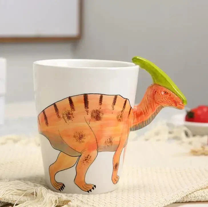 Hand-Painted Ceramic Dinosaur Mug with 3D Design for Coffee and Tea