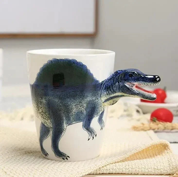 Hand-Painted Ceramic Dinosaur Mug with 3D Design for Coffee and Tea